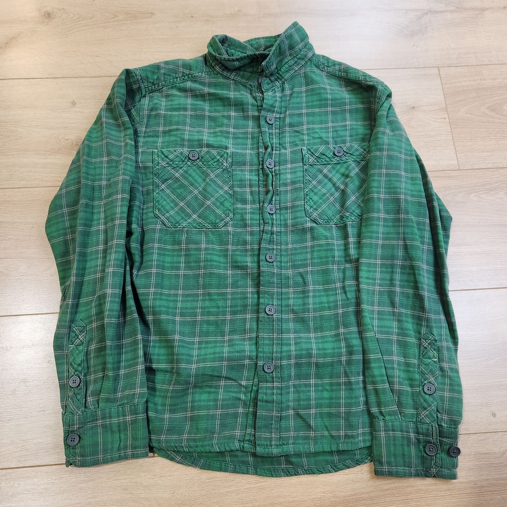 Stio Miter Flannel Shirt Mens Small Green Plaid Long Sleeve Button Up Organic
